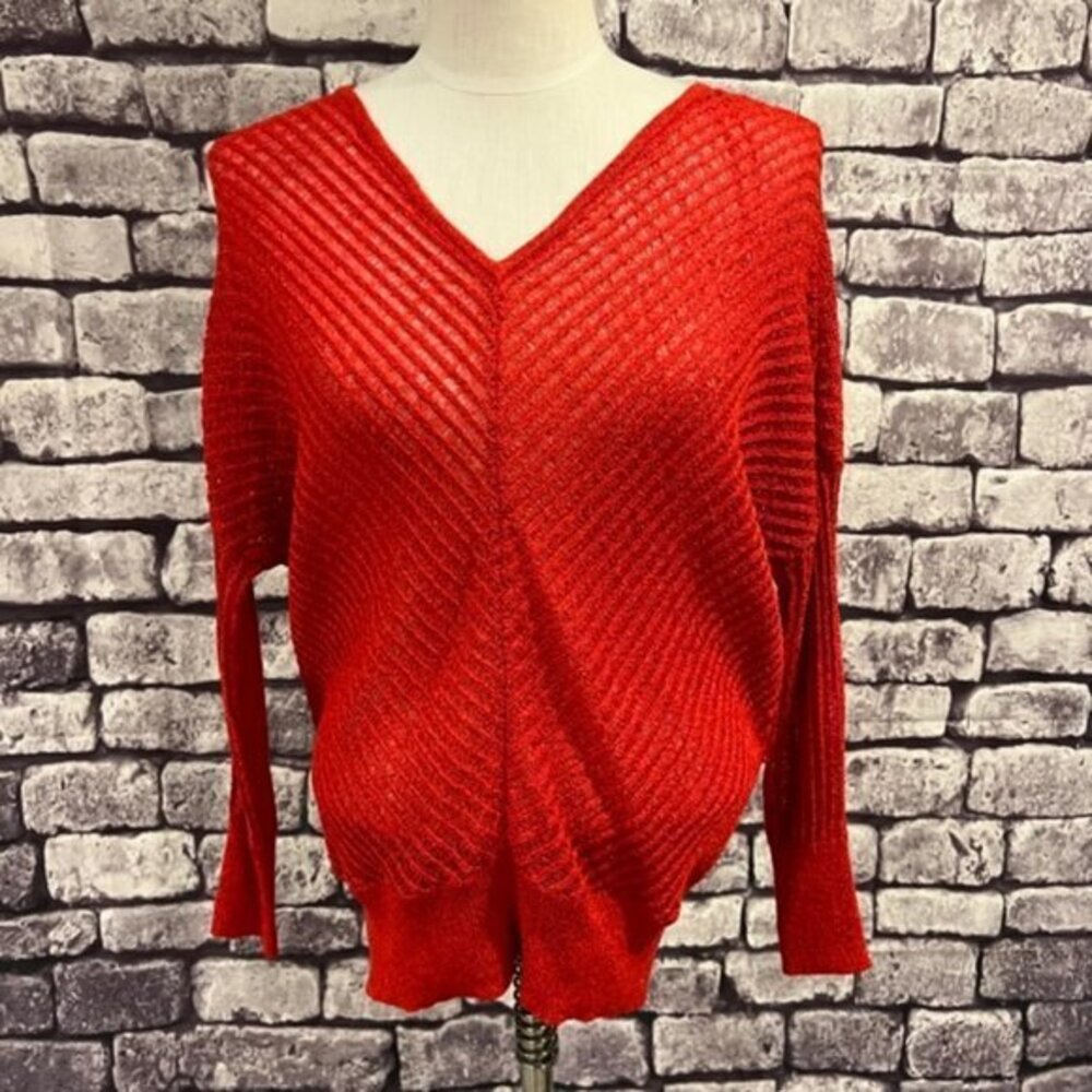 Jennifer Lopez Red Sheer 3/4 Sleeve Sweater XS